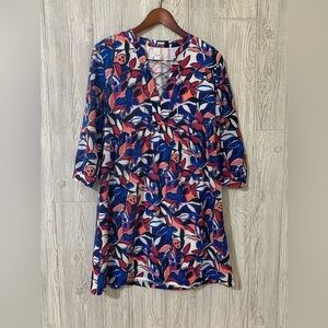 J. Crew Multicolored Floral Print Laced Up V Neck Oversize Dress Size Medium